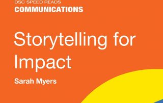 The front cover of Storytelling for Impact book in orange with white writing