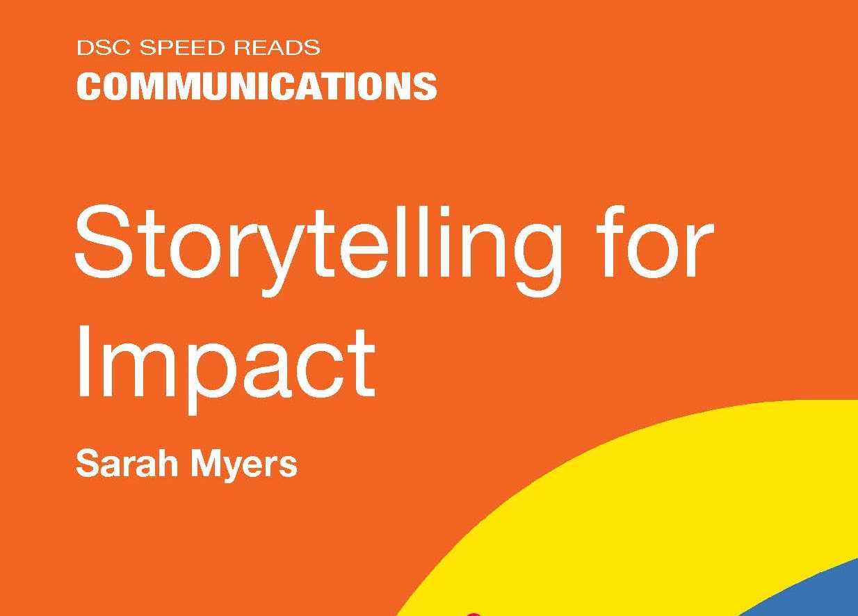The front cover of Storytelling for Impact book in orange with white writing